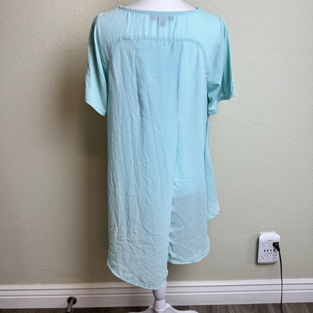 Diane Gilman DG2 Top Women XS Pastel Aqua Teal Hi Low Swing Blouse Split Tail - Picture 3 of 8